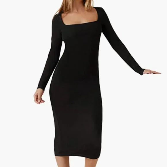Verdusa | Dresses | Womens Basic Square Neck Long Sleeve Bodycon Pencil  Dress | Poshmark